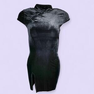 Black Velvet Cheongsam Dress with Frog Buttons Size Small